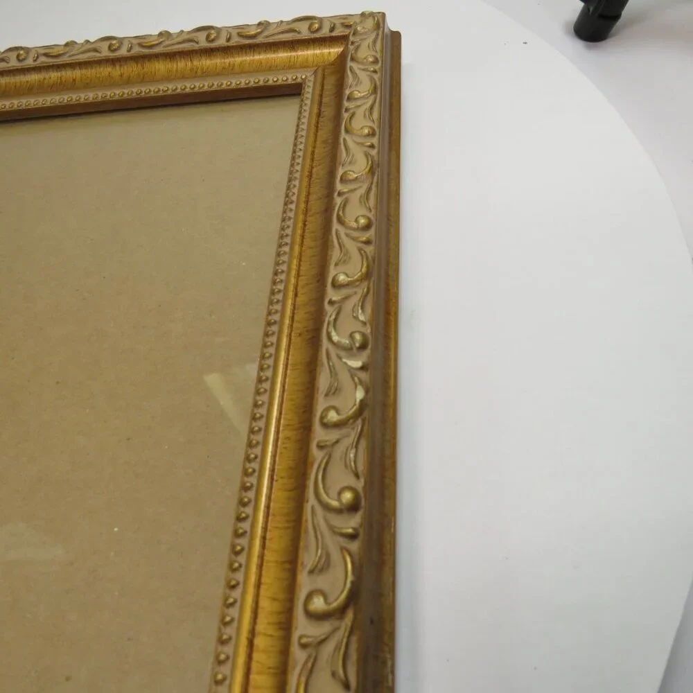 VTG Ornate Gold Wood Picture Frame w Glass | Scrollwork | HAS CHARACTER